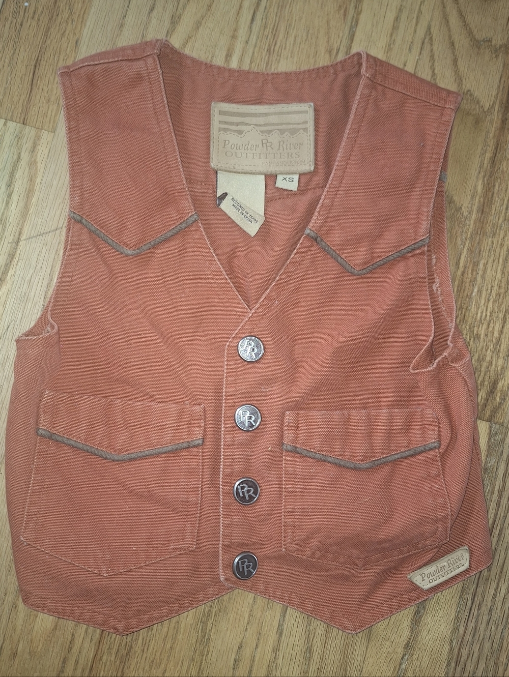 Powder River Outfitters Vest Boys XS Child Vintage Western Canvas Snap 4/5